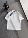 Ralph Lauren Men's Waffle‑Collar Contrast‑Trim Short‑Sleeve Polo Shirt With Black Pony Logo