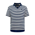 Polo Ralph Lauren Men's Striped V‑Neck Knit Short‑Sleeve Polo Shirt, Navy Pony Embroidery