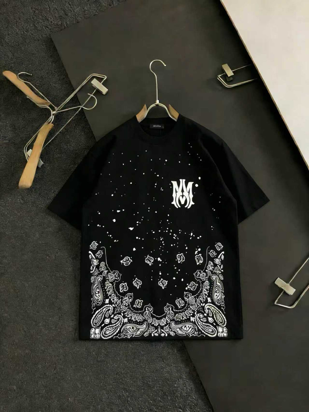 Amiri Bandana Splash Print Crew‑Neck Short‑Sleeve T‑Shirt