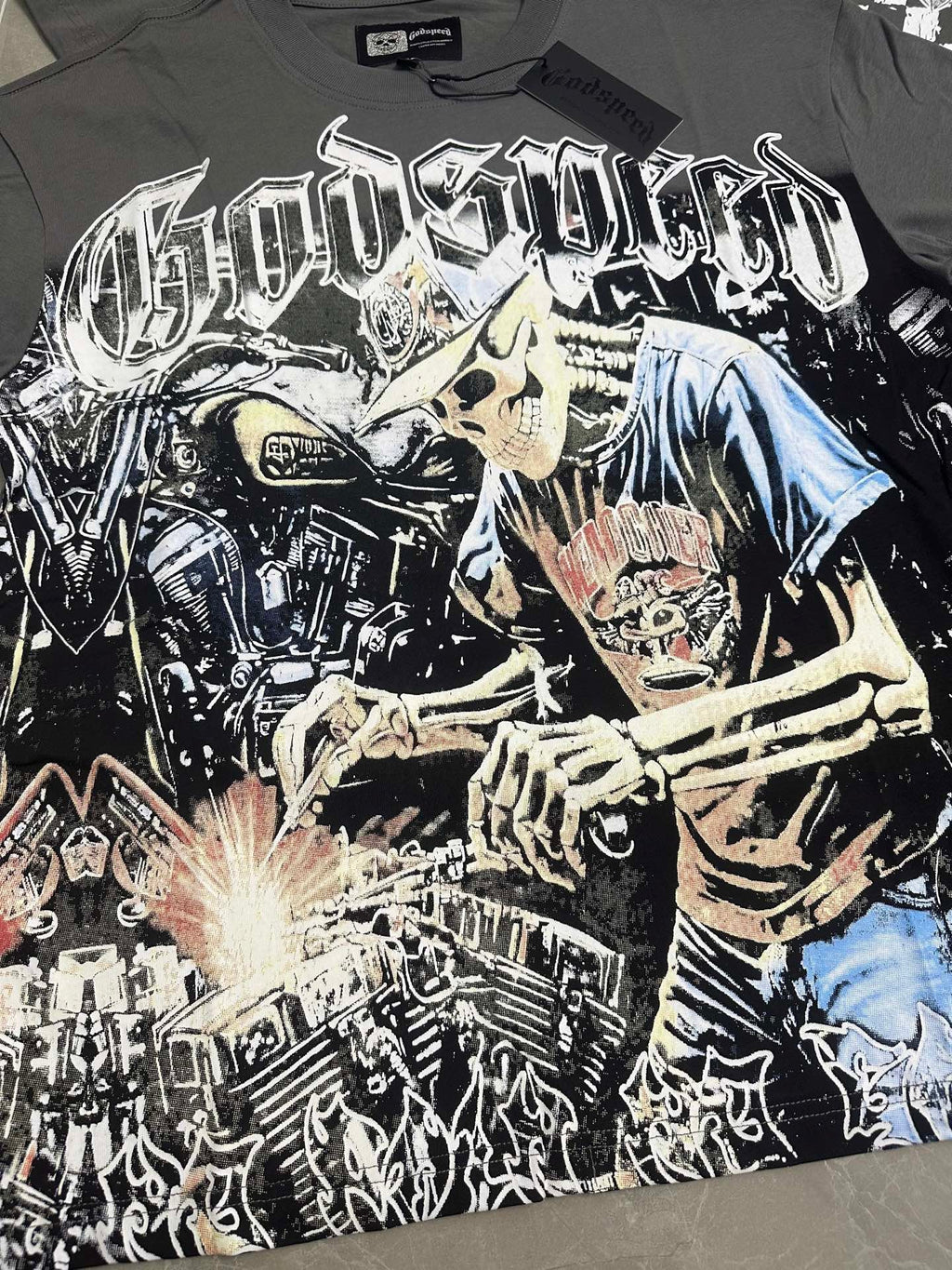 Godspeed Mechanic Skeleton Biker Short Sleeve Tee (Charcoal Grey)