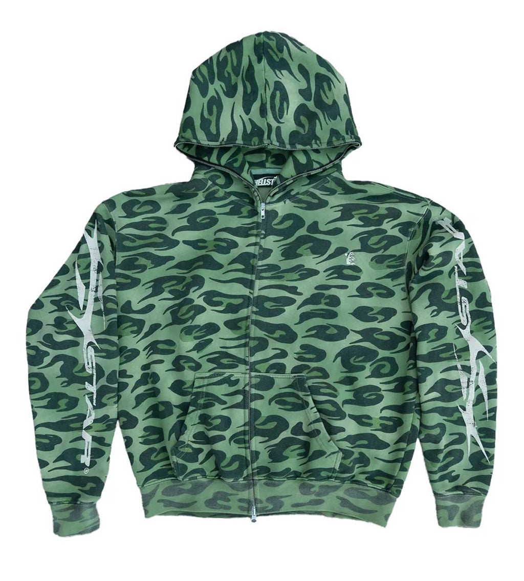 Hellstar Cheetah Zip Up Hoodie Green